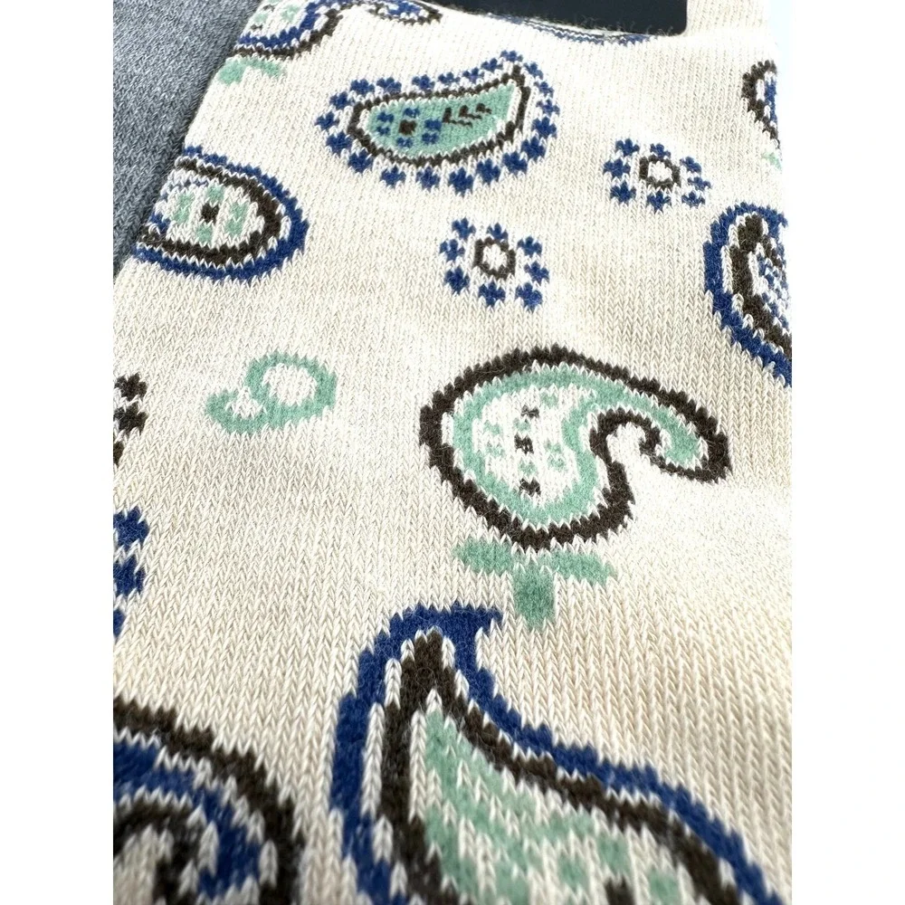 UNSIMPLY STITCHED 2-Pairs Socks Grey Blue Bird‎ & Khaki Paisley NEW